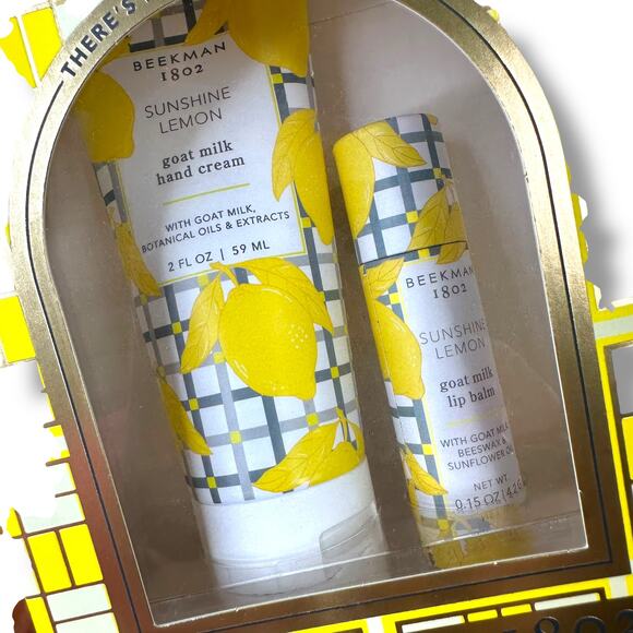 Beekman 1802 NIB Sunshine Lemon Hand Cream & Lip Balm Bodycare Gift Travel Set - Picture 2 of 4